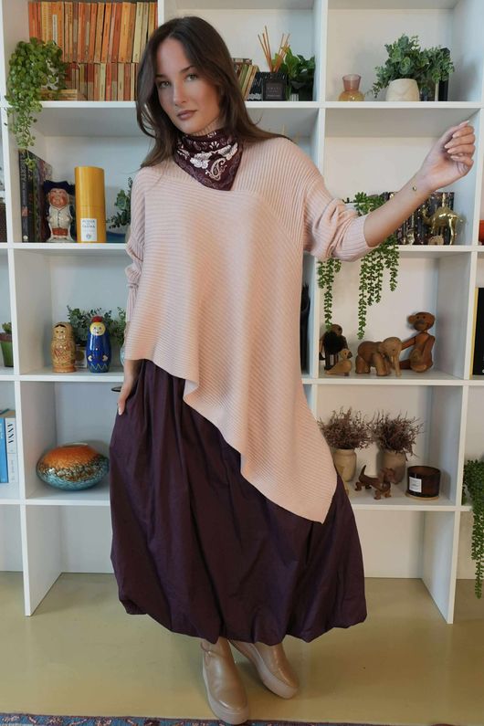 Bowie Asymmetric Turtle Neck Ribby Knit Shrimp /26 =